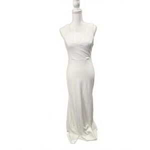 Lulu’s White Long Evening Dress with Button Back Detail, Medium NWOT